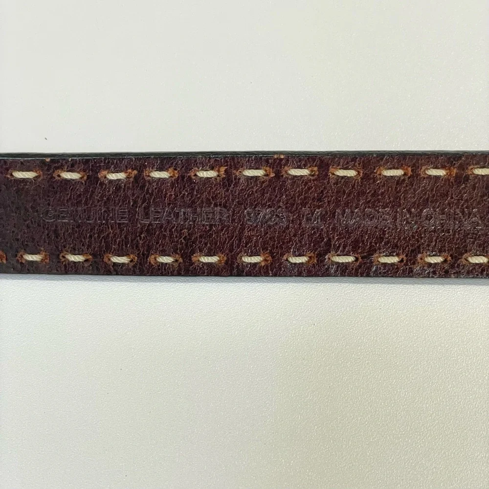 Brown Leather Stitched Belt Medium Classic Unisex Medium
